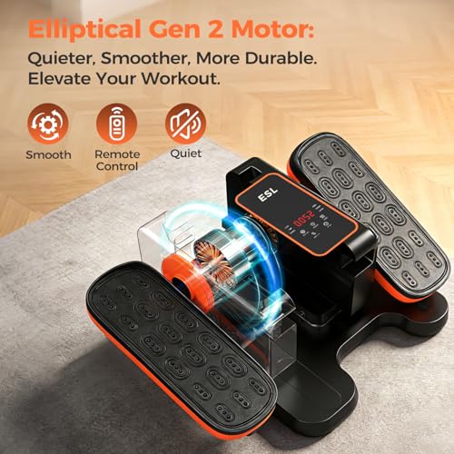 ESL Under Desk Elliptical, Electric Elliptical Leg Exerciser for Seniors | 12 Speed Adjustable, Quiet Elliptical Exercise Machine with Remote, Seated Pedal Exerciser with Strap, Portable - color: Yellow
