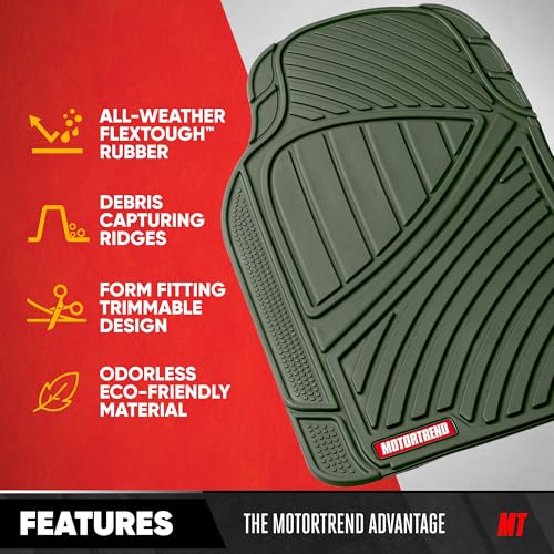 Motor Trend FlexTough Performance All Weather Rubber Car Floor Mats - 3 Piece Floor Mats Automotive Liners for Cars Truck SUV, Heavy-Duty Waterproof (Green) - color: Green