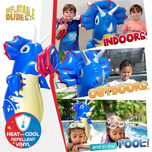 INFLATABLE DUDES Dinosaurs -Kids Punching Bag | Sand-Base | Bop Bag, Pre-filled with Sand, Inflatable Toy, Punching Bag for Kids, Enhanced Bounce-Back Action, Indoor/Outdoor - color: Blue Triceratops | Pre-filled with Sand