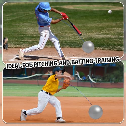 2 Pcs Connection Ball with Pump 9 Inch Pilates Baseball Softball Batting Trainer Improve Arm Action Hitting & Pitching Efficiency Connection Ball for Baseball - color: Gray