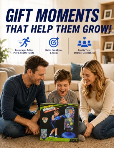 2026 New 51-Inch Punching Bag for Kids with Music,Birthday Gift for Boys | 4 Game Modes, 8 Targets,Boxing Equipment, Outdoor Toys for children Ages 4-12