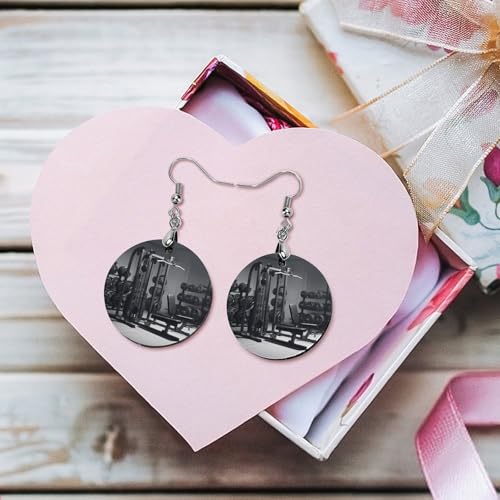 Gym Equipment Wooden Earrings Statement Earrings for Women Trendy Boho Dangle Drop Earrings Vintage Geometric Circle