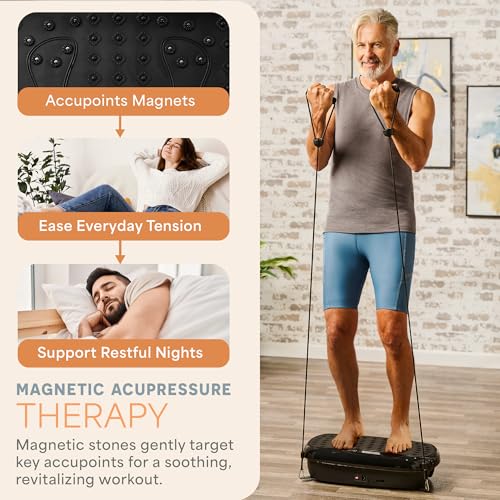 Lifepro HexaPlate Lite Vibration Plate Exercise Machine — Magnetic Acupoints, 99 Speeds & 10 Presets Vibration Platform Machine with Resistance Bands — Vibrating Plate for Lymphatic Drainage & Toning - color: Black