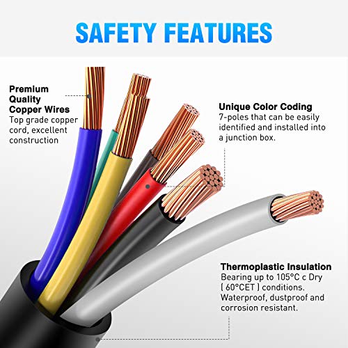 Nilight 50049R 7Way 8 Feet Heavy Duty 7 Way Plug Inline Trailer Cord for Truck Camper Blade Molded RV Cable Wire Weatherproof & Corrosion Resistant-8FT,2 Years Warranty - color: RV Standard Trailer Cord 8FTw/Plug