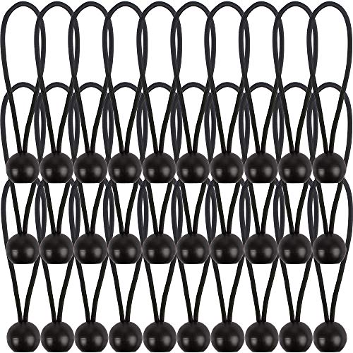 AOPRIE 30 Pcs Bungee Balls 6Inch Black Ball Bungees Heavy Duty Heavyweight 6 inch Tarp Bungee Cords, Weather Resistant Tie Down Strap 4mm Thickness - for Camping, Tents, Cargo, Holding Wire and Hoses - size: 6 In Balls