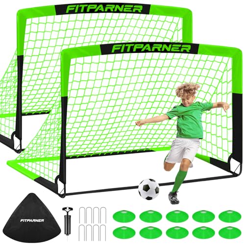 Kids Soccer Goals for Backyard Set - 2 Pack of Portable Pop Up Soccer Nets with Ball,Cones,Complete Training Equipment Kit for Toddler,Youth,Kids Age 3-14,Outdoor Sports Game - color: Green Black, style: 4x3FT