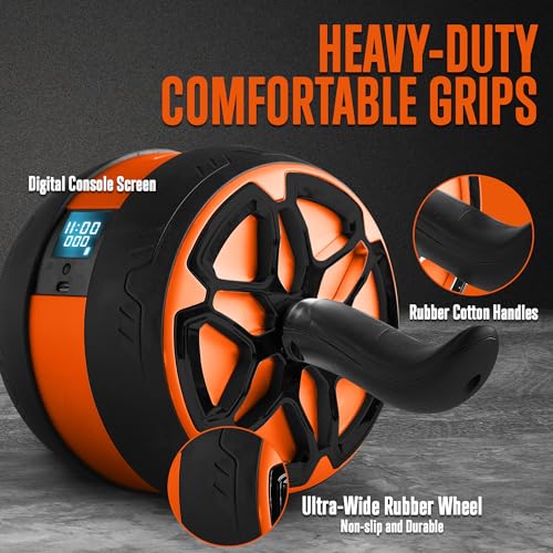 Squatz Digital Ab Roller Wheel - Ultra Wide Ab Wheel with Pilates Mat, for Abdominal and Core Strength Training with Exercise Program, With Rubber Handles, Overall Strength Builder for Men and Women