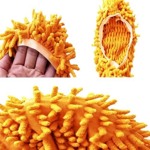 2 Pcs Orange Color Mop Slippers,Mop Pads for Floor Cleaning Microfiber Cleaning Soft Washable House Slipper - color: Orange Color