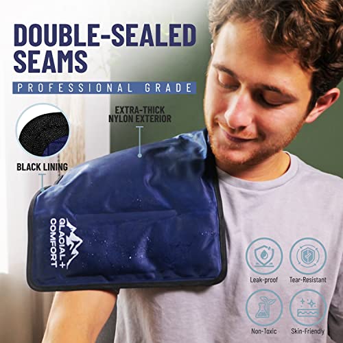Glacial Comfort Gel Ice Pack for Back Pain - (21''x13'') Reusable Cold Pads Hip, Knee, Shoulder Injuries, Muscle Strains, Migraine & Postpartum Recovery with Flex Technology Compression Pad, Blue - size: X-Large (21" x 13")