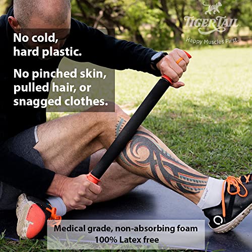 Tiger Tail 22in Massage Stick Portable Roller, Handheld, Deep Tissue Foam Roller, Body Massage and Myofascial Release Tool for Legs, Neck, Calves, Thighs, Shins & Back, The Long One 22, Made in USA - size: 22" Plus Happy Muscles eBook