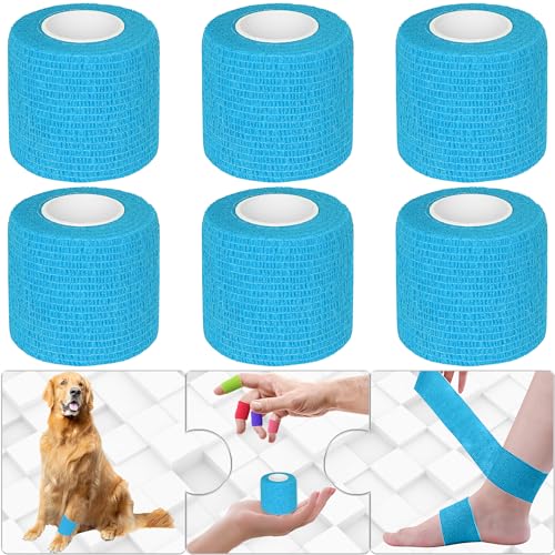 6 Pack 2 Inches Self Adhesive Bandage Wrap | Breathable Cohesive Bandage Elastic Tape for Pets, Athletic, Sports, Wrist, Knee, Ankle(5 Yards Per Roll, Light Blue) - color: Light Blue, size: 2 Inch