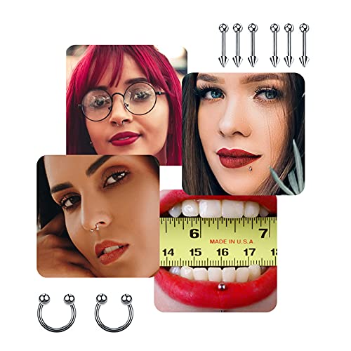 A-minusone 84+98+120PCS Body Septum Piercing Kit 14G 16G Tools for Nose Tongue Lip Ear Eyebrow Belly Button Cartilage Tragus Industrial Barbell Helix Daith Piercing Jewelry Clamps - size: 84 Piece Set