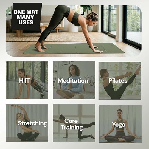 OLYSE Foldable Yoga Mat, Extra Thick 12mm, 7-Fold, Non-Slip, for Yoga, Pilates, Stretching, HIIT & Home Workout, Green