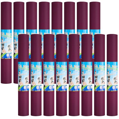 Funtery 3 mm Thin Yoga Mats Bulk, 68 x 24 Inches Lightweight PVC Exercise Mats Non Slip Workout Fitness Pads for Yoga Pilates Stretching Classes Gym Home Studio - color: Boysenberry