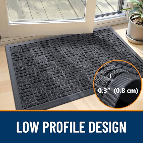OLANLY Front Door Mat Outside Entrance 71x23, Absorbent, Heavy Duty Sturdy Natural Rubber Doormat Indoor Outdoor, Non-Slip, Stain and Fade Resistant, Low Profile Floor Mat for Entryway, Black Gray - color: Black Gray, size: 71" X 23"
