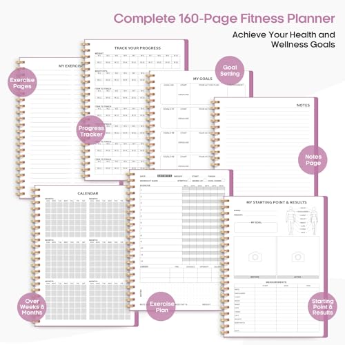 Fitness Workout Journal for Women & Men, A5(5.5" x 8.2") Workout Log Book Planner for Tracking, Progress, and Achieving Your Wellness Goals-Purple - color: j.Purple