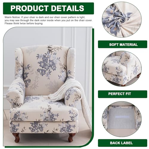 CRFATOP Soft Wing Chair Slipcovers 2 Pieces Wingback Chair Covers Sofa Slipcover with Arms Stretch Jacquard Wing Back Armchair Cover Furniture Protector for Wingback Chairs Living Room,C51 - color: Color C51
