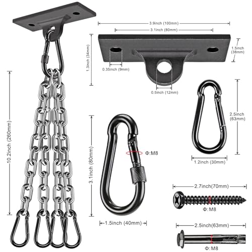 Dolibest Heavy Bag Hangers Brackets, Punching Bag Hangers, Heavy Bag Ceiling Mount for Body Weight Strength Training Systems, Aerial Yoga Swing & Hammock, Resistance Band - color: 450LB heavy bag hanger with chain