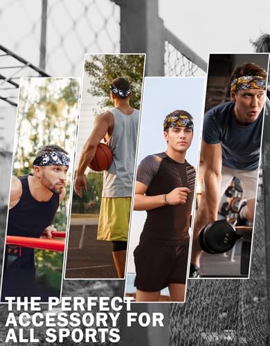 Headbands for Men & Women, Sweat Headband Non-Slip Sweatband Sports Running Cycling Yoga Basketball Workout Football Training - color: Skull Pack