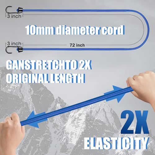 Marine Grade Bungee Cord with Plastic Dip Coating Metal Hooks 72 inch Blue,4 Pack 10mm Bungee Cord Heavy Duty, UV Resistant - color: Blue, size: 72 inch