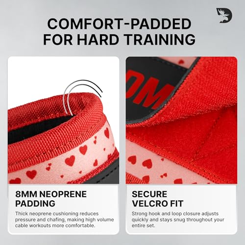 DMoose Ankle Strap for Cable Machine - One Size Fit with Premium Padding, Workout Kickback Ankle Cuffs, Ankle Bands for Working Out, Booty Workouts, Leg Extension, Hip Abductors & Lower Body Exercises - color: Hearts - Pair