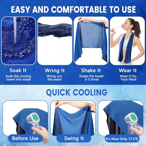 Hosuly 6 Pack Cooling Towels 40"x12" Ice Towel Cooling Neck Wraps Soft Breathable Chilly Stay Cool in Summer for Sports Yoga Golf Gym Activities (Dark Blue) - color: Dark Blue