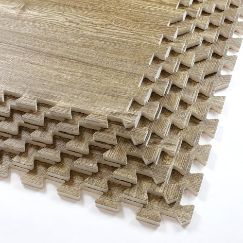 100 Sq. Ft 3/8 Inch Thick Printed Foam Tiles Interlocking Foam Mat, Natural Brown Wood Grain Style Print, (24"x24", 25 pcs), Protective Flooring for Home, Exercise or Trade Show - color: Natural Brown
