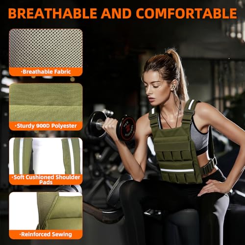 Weighted Vest for Men Women, Adjustable Tactical Weight Vests for Rucking Walking Running Crossfit Strength Training (Without Weight Blocks) - color: Green