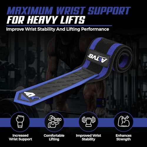 AKTV8 Wrist Wraps for Weightlifting, 18"&24" Heavy Duty Stiff Wrist Support | 3inch Wide Firm Elastic, Reinforced Thumb Loop, Built for Heavy Bench Press, Overhead Press, Powerlifting & Strength Training - color: Blue/Black, size: 18 Inches