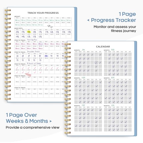 Fitness Workout Journal for Women & Men, A5(5.5" x 8.2") Workout Log Book Planner for Tracking, Progress, and Achieving Your Wellness Goals-Sky Blue - color: k.Sky Blue