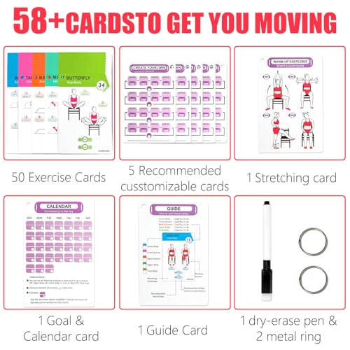 Chair Yoga Workouts for Women-58 Exercise Cards with Chair Yoga，ncludes 4-Week Challenge,2 Rings& Dry-Erase for Easy Organization-Home, Gym or Studio - color: Chair Yoga