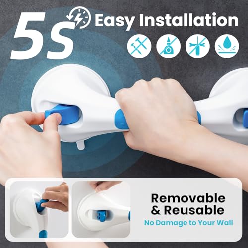 TAILI Grab Bars for Shower Glow in The Dark, 2 Pack 12.2" Grab Bars for Bathtubs and Showers,Shower Handles Rails for Seniors and Elderly,Bathroom Safety Removable No Drilling Waterproof Blue,G9 - color: Blue& Glow Green, size: 12.2"