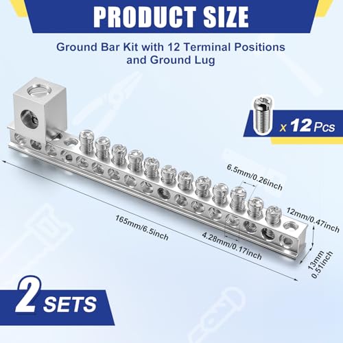 Relaxweex 2 Set Ground Bar Kit with 12 Terminal Positions and Ground Lug Bar Aluminum Grounding Lugs for Electrical Connections - size: 12 Terminal Positions