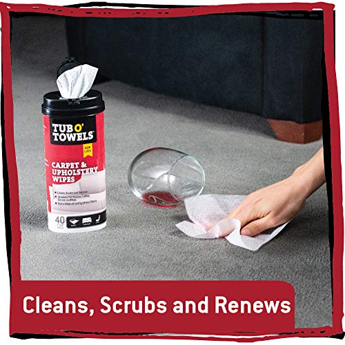 Tub O' Towels Carpet & Upholstery Cleaning Wipes 4 Pack – 7 x 8 Pre-Moistened Multi Surface Fabric Cleaning Wipes, 40 Count for Carpet, Rugs & Furniture - style: 4-Pack