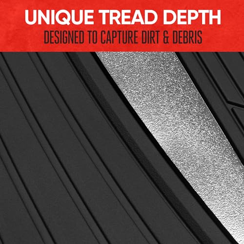 Motor Trend ChromeTech Car Floor Mats Full Set - Durable Rubber Floor Mats for Cars with Two Tone Accent, All Weather Interior Protection for Front and Rear with Non-Slip Backing, Silver Chrome - color: Black & Silver Chrome
