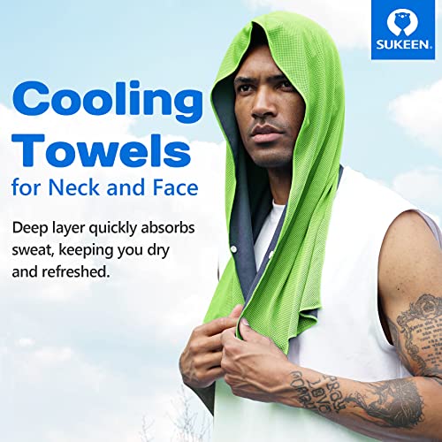 Sukeen Cooling Hoodie Towel, Absorbent Quick-Drying Cooling Towels for Neck and Face, UV Sun Protection Cooling Neck Wraps Sport Head Cooling Towel Hot Weather - color: Blue/Green