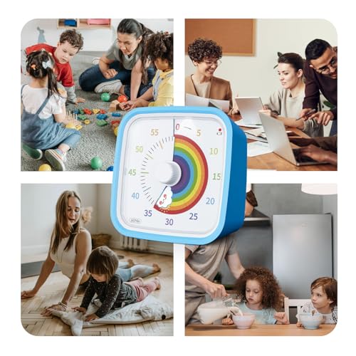 Yunbaoit Rainbow Visual Timer for Kids, 60-min Countdown Timer, Blue | Protective Case, No Ticking, Mute and Ringing Alarm Available, Time Management Tool, Low Power Reminder, for Study,Game,Work - color: Blue Rainbow