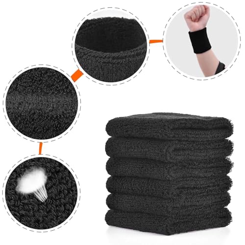 Willbond Wrist Sweatbands, Sports Sweatbands for Competition, Sweat Absorbent, for Basketball, Tennis, Football, Running and Work (Pack of 6) - color: Black