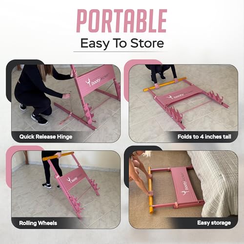Portable Folding Exercise Bar for Barre, Balance and Ballet Home Workouts | Authentic Booty Kicker, Strong Freestanding Stable Design, Solid Steel and Wood Workout Equipment - color: Pink