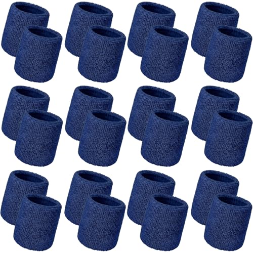 Bememo 24 Pcs Wrist Sweatbands Bulk Sports Wrist Bands for Men Women Breathable Athletic Tennis Wristbands Stretchy Absorbent Cotton Terry for Basketball, Baseball, Gym, Working Out - color: Navy Blue