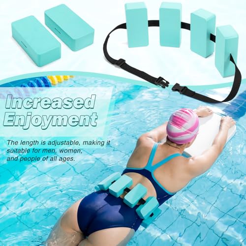 Soulchen Pool Exercise Set Including Long Aquatic Exercise Dumbbells,Pool Ankle Weights,Swim Belt,Water Aerobics Water Aerobics Equipment Set for Full Body Swim Training Kit - color: Blue Green, size: Middle