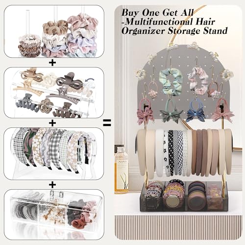 Keebofly Hair Accessories Organizer & Headband Holder Stand, Smoky Grey & Gold-plated - color: Half_moon Grey Acrylic & Gold-Plated