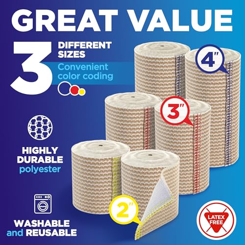 High-Performance Elastic Bandage Wrap - 6 Pack (2x2in, 2x3in, 2x4in) - Self-Closing Strong Compression Bandage Wrap for Leg, Ankles, Wrists, and Knees - for First Aid Kit and After Surgery Recovery - size: 6 Pack, style: Mix 6pk