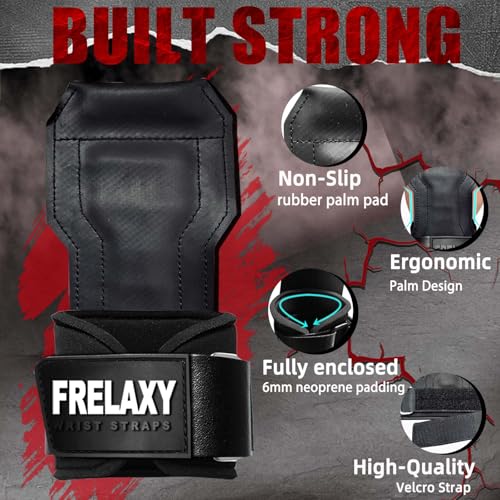 Frelaxy Lifting Wrist Straps, Rubber Weight Lifting Grips for Deadlifts | Non-slip rubber palm, Full palm protection, Neoprene wrist padding, Enhanced grip support, Pull ups rows lat pulldowns - color: White/Black