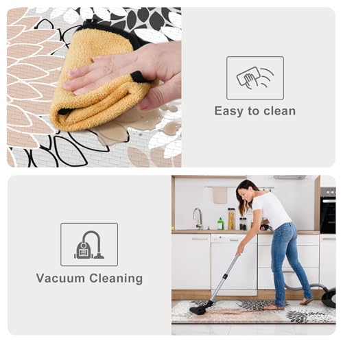 Kitchen Rugs and Mats Cushioned Anti Fatigue Kitchen Mat 2PCS Non-Skid Waterproof Boho Kitchen Runner Rug Comfort Foam Standing Mat for Office,Laundry,Kitchen Sink,Grey Floral - color: Pink/Grey, size: 17.3" x 47 "+ 17.3" x 29 "--0.47 inches