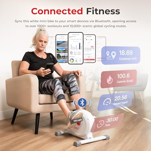 Sunny Health & Fitness Smart Under-Desk Bike Exerciser, Low-Impact Cardio Cycling Equipment for Home/Office, Mini Paddler for Arm/Leg Mobility Training, Free SunnyFit App - color: White