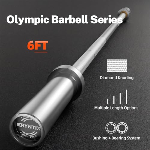 Olympic Barbell Bar Series, 2 Inch Weightlifting Bars, 4FT 6FT 7FT Straight & EZ Curl Options, 190K PSI Steel, Diamond Knurling, Smooth Rotation for Home & Gym Strength Training - color: 6FT