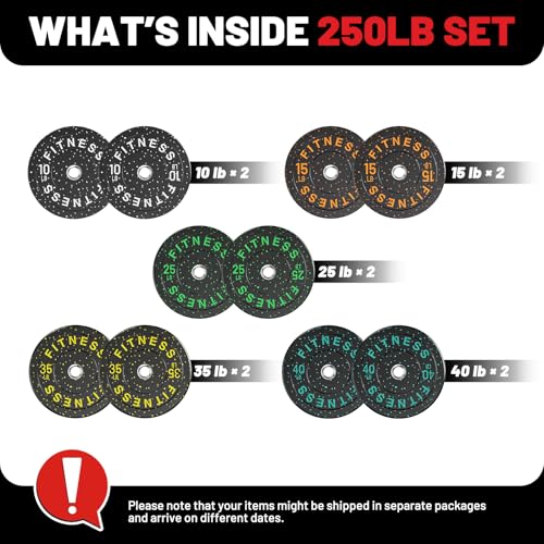 2" Bumper Plates Set Olympic Weight Plates for Barbell Strength Training | Papababe 2Inch Weights Plates Set, Floor Protective Plates, 20-600lbs Rubber Bumper Plates for Weightlifting, Bench Press - size: 250 LB SET (PAIR OF 10, 15, 25, 35, 40 LB), style: