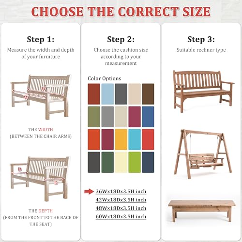 Premium Outdoor Bench Cushions for Patio Furniture 3.5inches Memory Foam Bench Cushion Waterproof Fade Resistant Porch Swing Cushions with Straps 36×18 Inch Red - color: Red, size: 36'' x 18'' x 3.5''