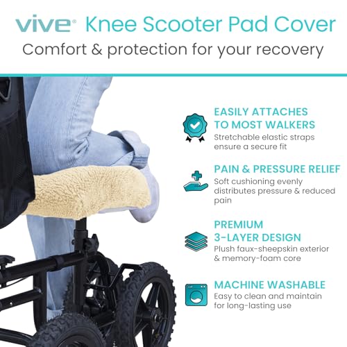 Vive Mobility Knee Walker Pad Cover - Plush Synthetic Faux Sheepskin Scooter Cushion - Accessory for Knee Roller - Leg Cart Improves Comfort During Injury (Off-White) - color: Off-white